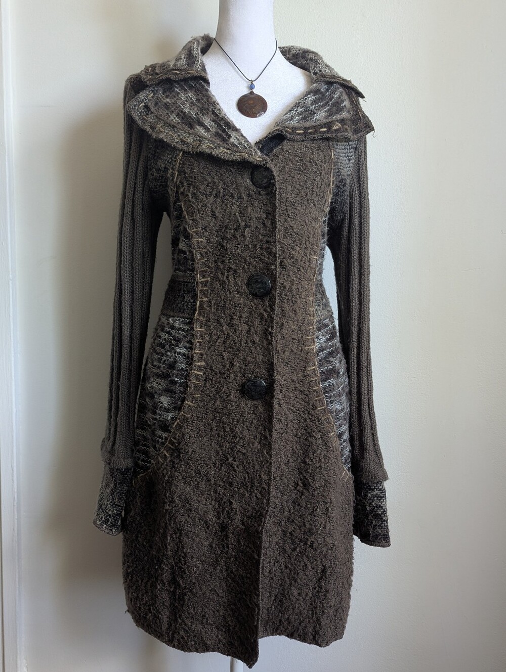 Y2K Sioni Mori Girl Boho Patchwork Wool Blend Cardigan Fairygrunge PM